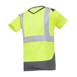 Sioen Cortic jól láthatósági V-nyakú rövid ujjú póló 993 Hi-Vis citromsárga/szürke L