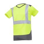 Sioen Cortic jól láthatósági V-nyakú rövid ujjú póló 993 Hi-Vis citromsárga/szürke L