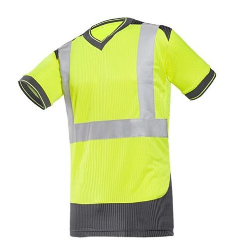 Sioen Rupa jól láthatósági V-nyakú rövid ujjú póló 993 Hi-Vis citromsárga/szürke L
