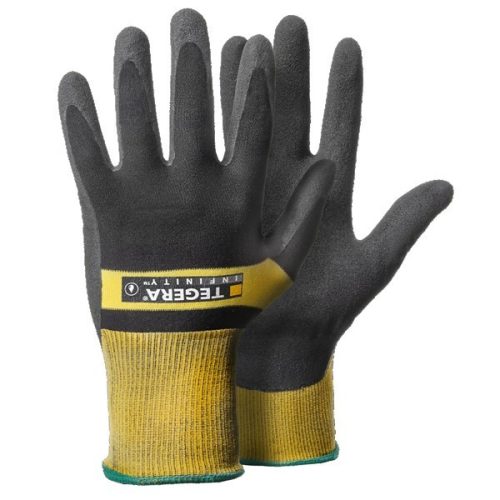 Ejendals Tegera Infinity 8802 hőálló nejlon kesztyű teljesen PU/nitril mártott fekete/sárga 6